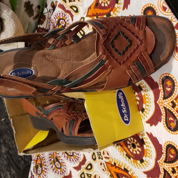 Dr.Scholl's Brown/multi Leather Aztec Huarache strappy Sandal SZ.8.5 - Picture 8 of 9